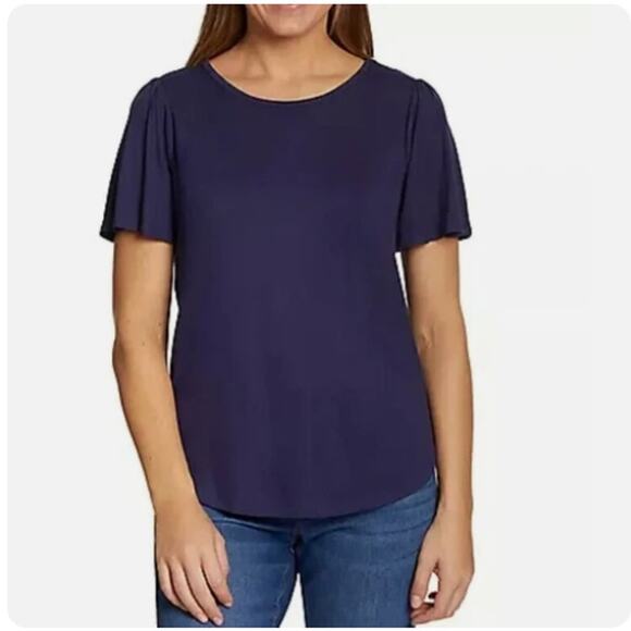 Nine West Jeans navy blue flowy sleeves summer t-shirt women's size medium - Picture 1 of 7